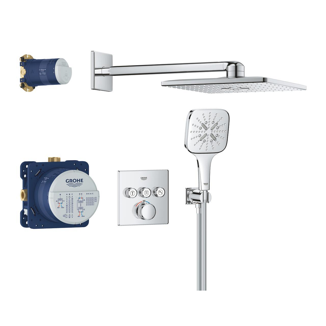 Grohtherm SmartControl Concealed shower system with Rainshower SmartActive 310 Cube GROHE
