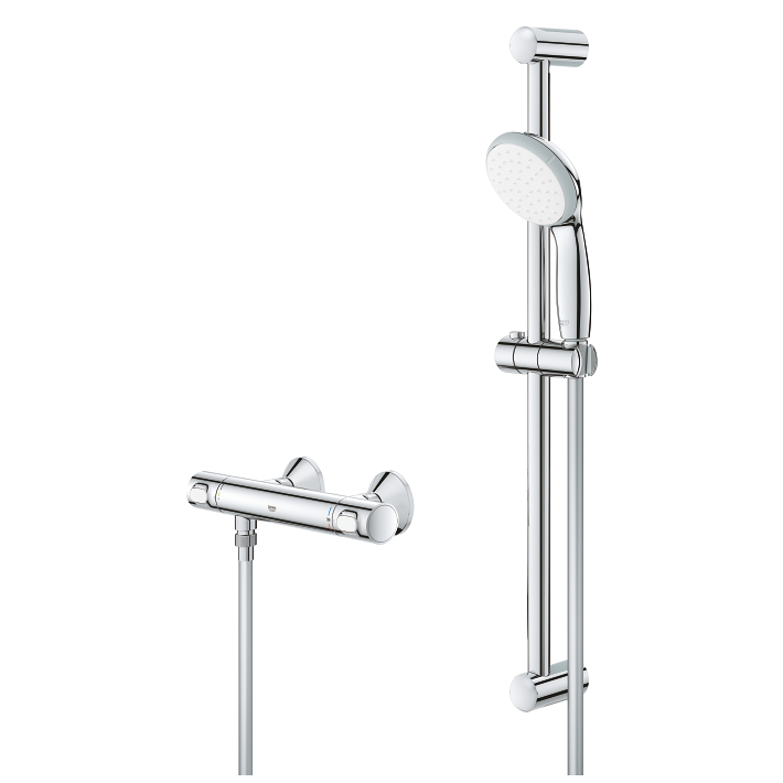 Grohe Precision Flow - Set doccia termostatico a parete, con asta