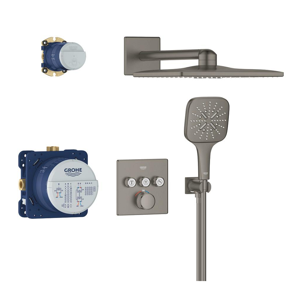 Grohe Grohtherm SmartControl Duschsystem Komplettset – Mit Thermostat, Kopf- & Handbrause, Chrom