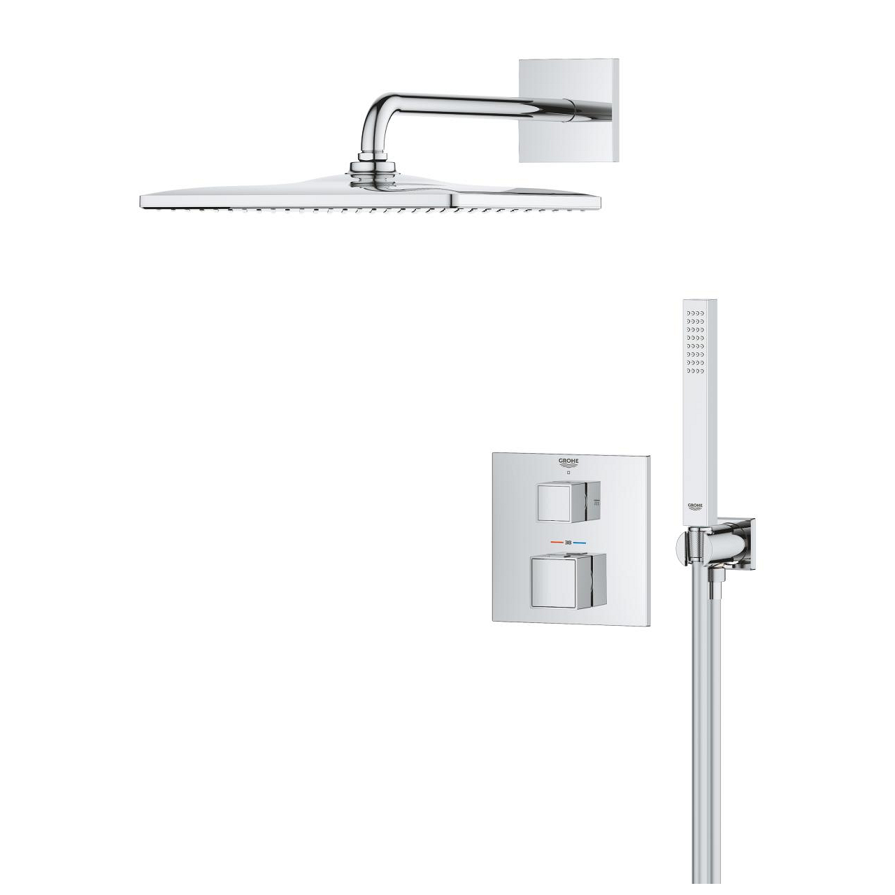 Pomme De Douche Grohe Rainshower Mono 310 Cube - Jet PureRain, Finition Chromée, Débit Limité 6,6 L/min