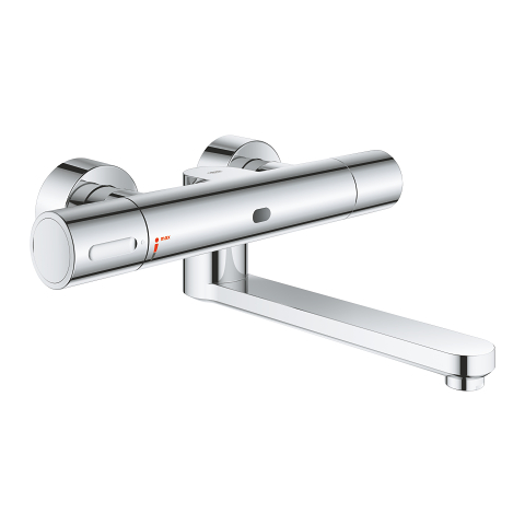 Infra-red electronic wall basin mixer with thermostatic temperature control