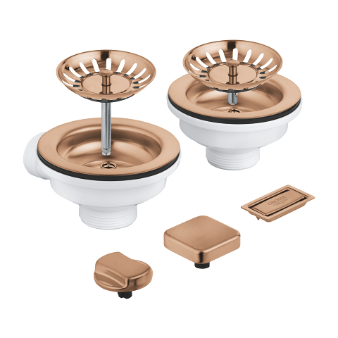 Waste set sink with excenter for 2 bowls sinks