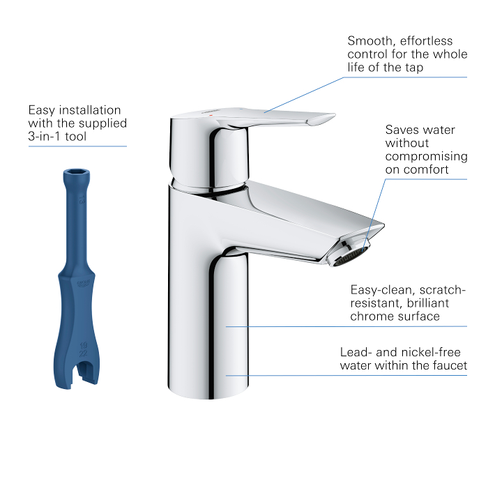 Grohe Set Mitigeur pour lavabo taille S + Bonde clic clac Grohe pour lavabo  avec trop-plein (MitigeurS1-CLICCLAC) - Livea Sanitaire