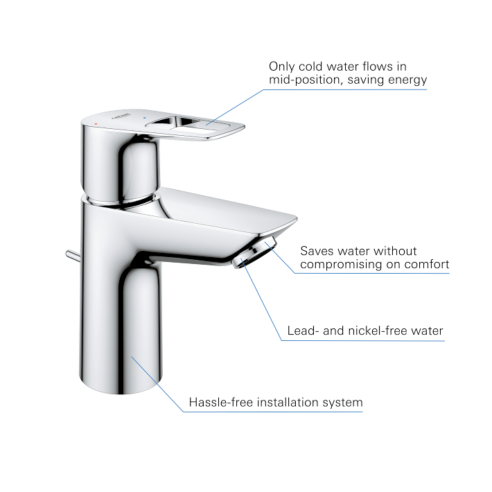 Start Loop - Robinet de lavabo taille S avec bonde de vidage clic-clac - Energy-Saving - Chromé 6