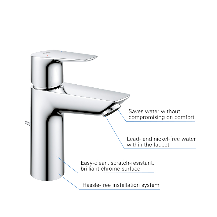 Start Edge - Robinet de lavabo taille M avec tirette et vidage - Chromé 6