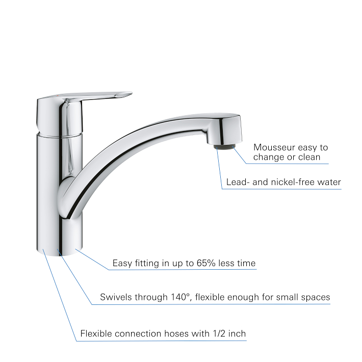 Start - Kitchen Tap Low Spout  - Chrome 5