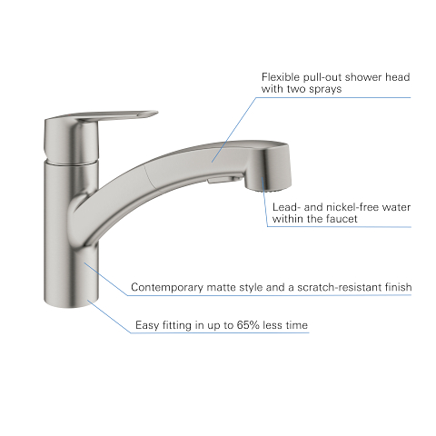 Start - Kitchen Tap Low Spout with Dual Spray - Supersteel 5