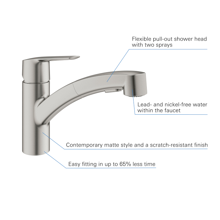 Start - Kitchen Tap Low Spout with Dual Spray - Supersteel 5