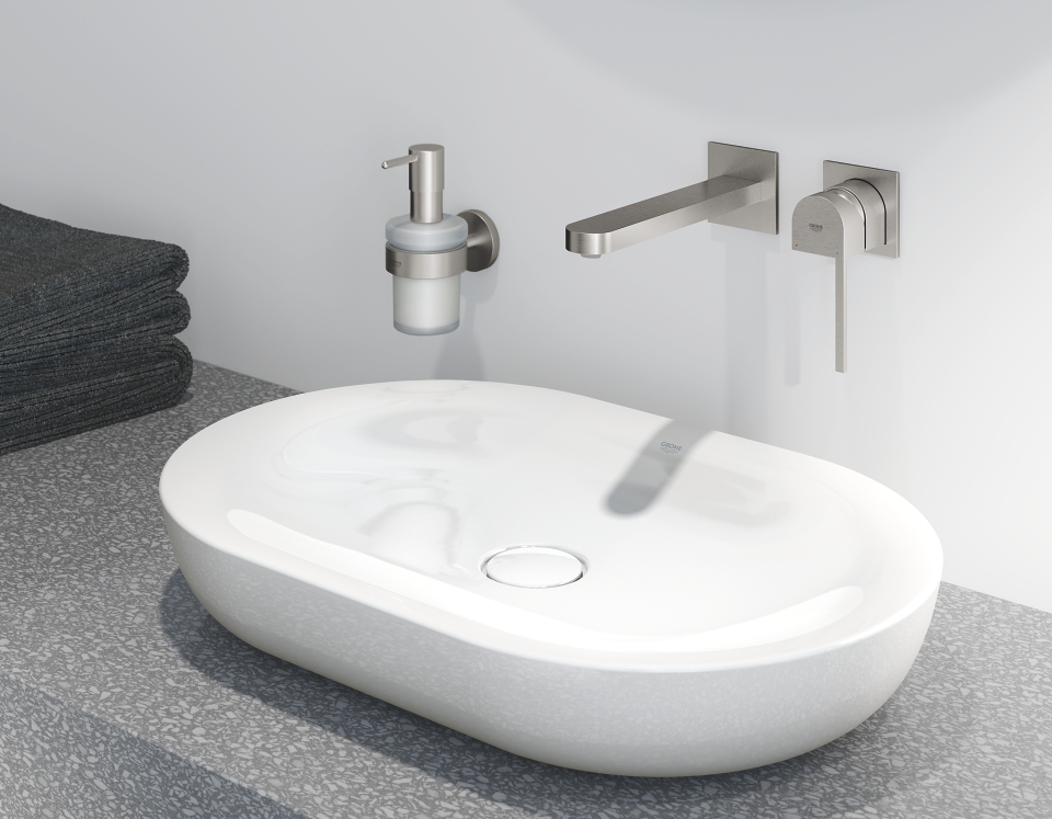 GROHE Plus robinet de lavabo en acier inoxydable montage mural