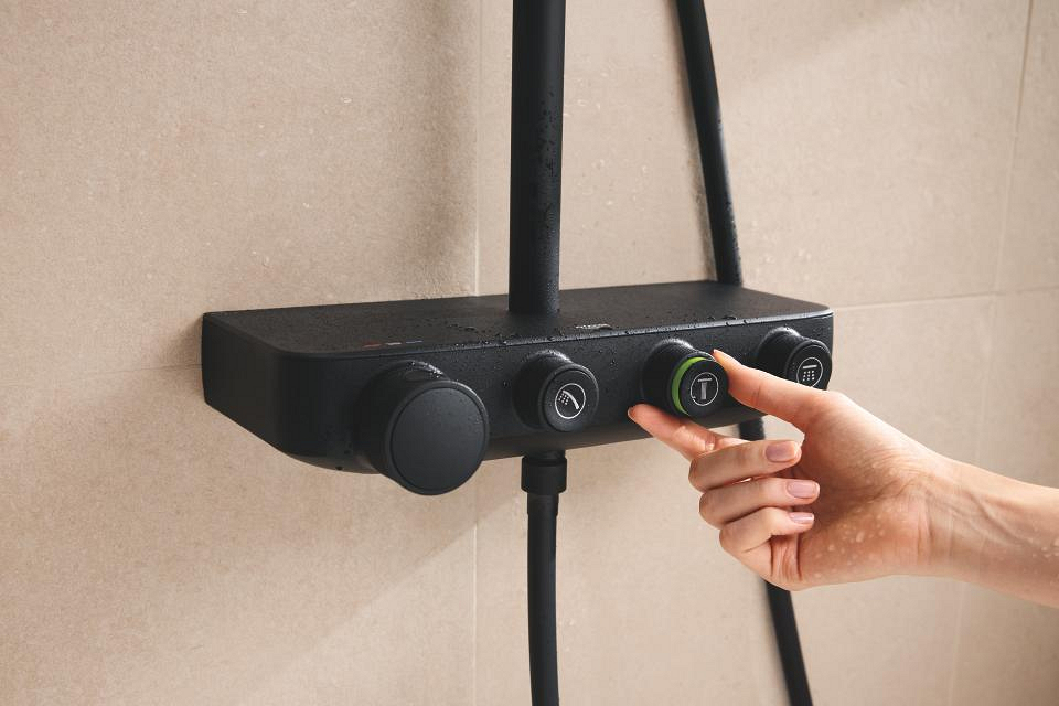 Matte black exposed shower thermostat