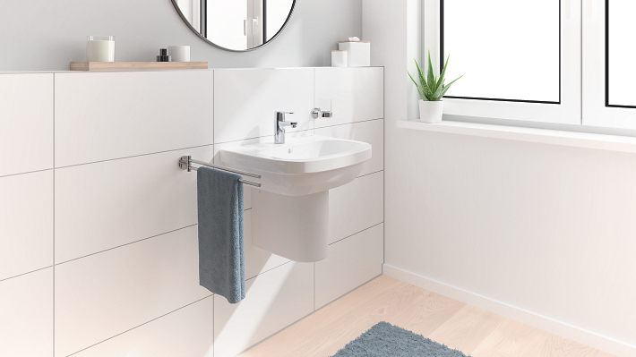 Robinet de lavabo monotrou fini blanc et chrome avec bonde