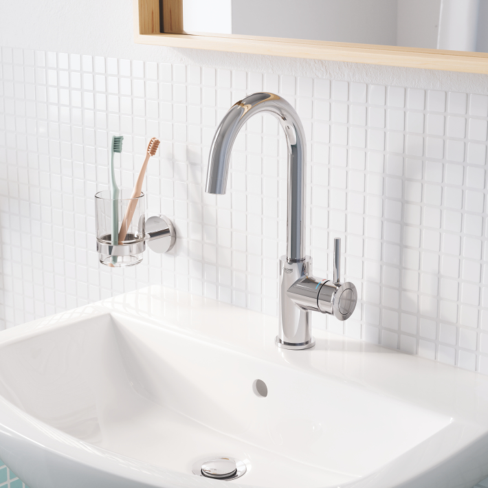 Robinet de lavabo monotrou fini blanc et chrome avec bonde