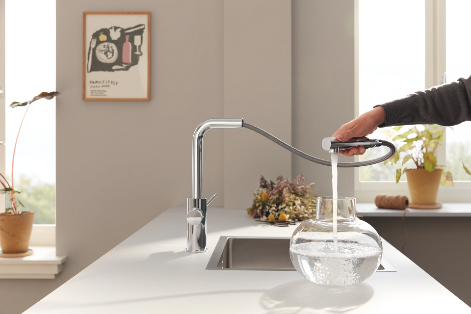 GROHE Blue Pure Minta Spültisch-Armatur Mit Filter – Herausziehbare Brause, Phantom Schwarz