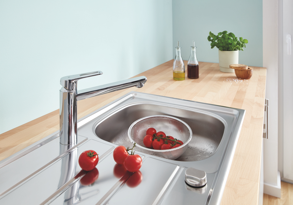 GROHE BauLoop robinet de cuisine en chrome avec bec médium et mobile pour un nettoyage facile des légumes